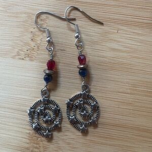 Blue Lapis and Red Galaxy Spiral Earrings